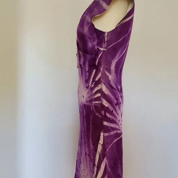 NEW Silk Painted Purple Short short sleeve cocktail Dress bridesmaid party work